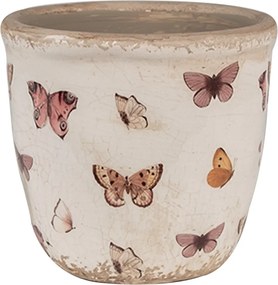 Béžový antik obal na kvetináč s motýlikmi Butterfly Paradise XS - Ø 11*10 cm