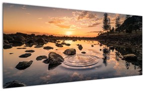 Obraz - Západ slnka pri jazere (120x50 cm)