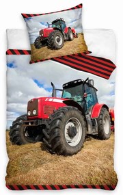 Bavlnené obliečky Červený Traktor na poli 140x200/70x90 cm