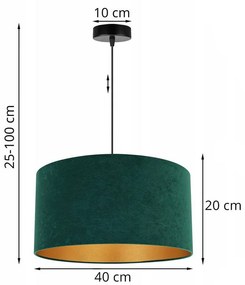 Závesné svietidlo Mediolan, 1x tmavozelené/zlaté textilné tienidlo, (výber z 2 farieb konštrukcie), (fi 40cm)