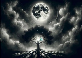 Obraz – Čiernobiely strom v splne (70x50 cm)
