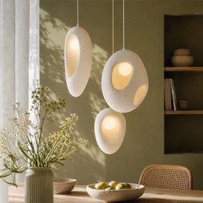 Japandi Závesná lampa biela s organickým tienidlom 3-svetelná - Moonstone