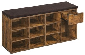 Lavica na topánky Stojan na topánky so zásuvkou a otvorenými priehradkami, rustikálna hnedá