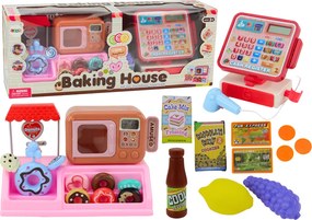 LEAN Toys Detská cukráreň s donutmi – pokladňa a mikrovlnka, súprava