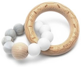 Silikónové hryzátko Donut Mimijo na drevenom krúžku - bielo/sivý