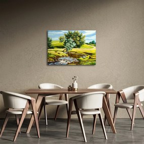 Obraz - Rieka medzi lúkami, olejomaľba (70x50 cm)