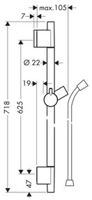 Hansgrohe Unica, S Puro sprchová tyč 650 mm so sprchovou hadicou Isiflex 1600 mm, chrómová, HAN-28632000