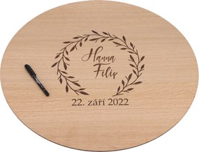 ČistéDrevo Drevená svadobná ceduľa na podpisy dub - veniec