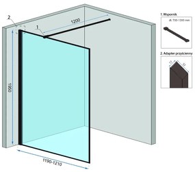 Rea - Bler sprchová zástena 120x195cm, 8mm sklo, číre sklo / čierny profil, REA-K7631