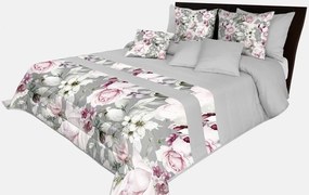 Romantický prehoz na posteľ v šedej farbe s nádhernými ružovými kvetinami rôznych druhov Šírka: 220 cm | Dĺžka: 240 cm