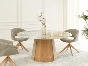 Elegantný okrúhly keramický stôl DONAT 160 sivý mramor + dub