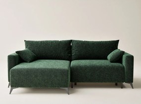 Tmavozelená ženilková rozkladacia/s úložným priestorom rohová pohovka (ľavý roh/s leňoškou) Leon – Maison de Rêve