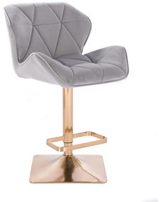 LuxuryForm Barová stolička MILANO VELUR na zlatej hranatej podstave - svetlo šedá