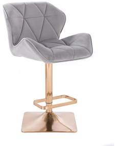 LuxuryForm DESIGN Barová stolička MILANO VELUR na zlatej hranatej podstave - svetlo šedá