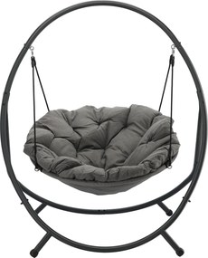 CH ZÁVESNÁ STOLIČKA NA TERASU – TMAVOSIVÝ VANKÚŠ, SIVÝ RÁM 115,5 X 140 X 167,5 CM