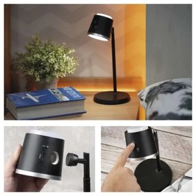 LED Stmievateľná nabíjacia stolná lampa 4v1 LED/6W/3,7V 3000K/4000K/6500K čierna