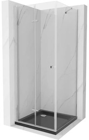 Mexen Lima, sprchový kút so skladacími dverami 80 (dvere) x 80 (stena) cm, 6mm číre sklo, chrómový profil + slim sprchová vanička čierna + chrómový sifón, 856-080-080-01-00-4070