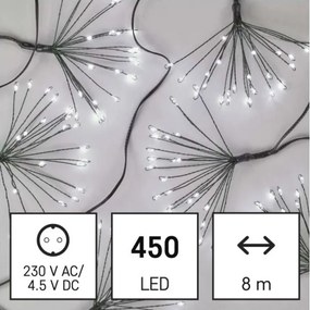 LED Vianočný reťaz 450xLED 8+3 m studená biela