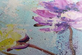 Obraz maľované fialové a žlté kvety - 60x40