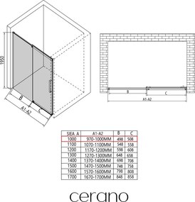 CERANO - Sprchové posuvné dvere Lantono L/P - 8 mm - Soft-Close - čierna matná, grafitové sklo - 100x195, CER-8050BD7235