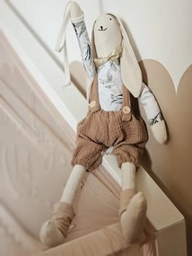 Plyšový králik v béžovom overale eukaliptus s menom dieťaťa