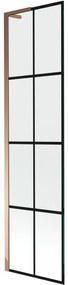 Mexen Next L, 1-krídlová vaňová zástena 50 x 150 cm, 6mm číre sklo-čierny vzor, ružové zlato profil, 895-050-000-03-77-60