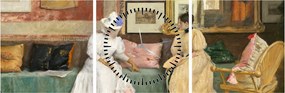 Obraz - William Merritt Chase, A Friendly Call, reprodukcia (s hodinami) (90x30 cm)