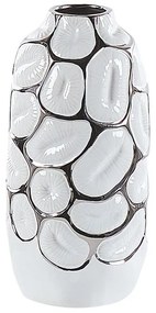 Kamenina Dekoratívna váza 28 Biela Strieborná CENABUM Beliani