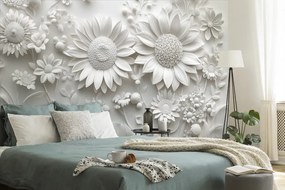Tapeta 3D biele kvety