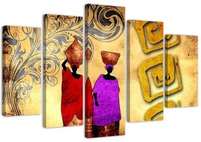 Obraz na plátně pětidílný Afrika Ženy Abstrakce - 200x100 cm