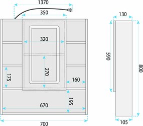 Rea Luna, zrkadlová skrinka s LED osvetlením 70×80 cm, plast, REA-M0405