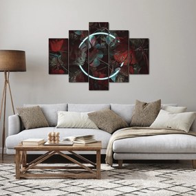 Obraz - Neónový kruh medzi palmami (150x105 cm)