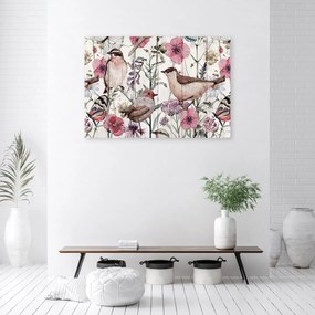 Obraz na plátně, Ptáci a motýli na louce - 90x60 cm