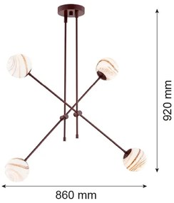 Argon 1842 - Luster na tyči ABSOS 4xE14/7W/230V alabaster hnedá