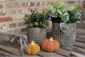 Šedý cementový obal na kvetináč s drôtenými okami - Ø 18*17 cm