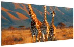 Obraz - Žirafy na pastvine (120x50 cm)