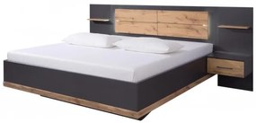 Sconto Posteľ s nočnými stolíkmi NEWTON tmavosivá/dub wotan, 160x200 cm