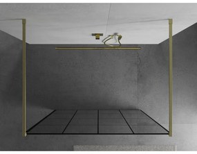 Mexen Kioto, sprchová zástena Walk-In 140 x 200 cm, 8mm sklo čierny vzor, zlatý matný profil, 800-140-002-55-77