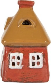 Červený keramický svietnik na čajovú sviečku domček Village - 9*6*10 cm