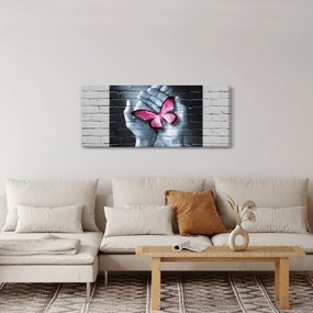 Obraz - Ružový motýľ v stene (120x50 cm)