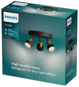 Philips - Bodové svietidlo CONDUIT 3xGU10/5W/230V čierna/mosadz