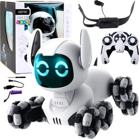 LEAN Toys Robotický pes TOOBY s diaľkovým ovládaním RC, 360°, svetlá, zvuky, čierno-biely