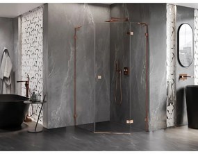 Mexen Lunar, L päťuholníkový sprchový kút s pravým sklonom 80 x 100 cm, 8mm číre sklo, profil ružové zlato, 831L-080P-100L-60-00-P