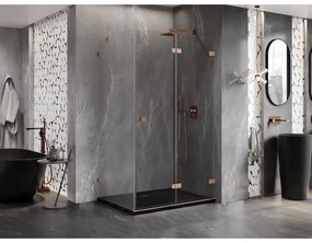 Mexen Lunar-F, 1-krídlový sprchový kút so skladacími dverami, pravý, 85 x 80 cm, 8mm číre sklo, medený profil, 836-085-080-65-00-P