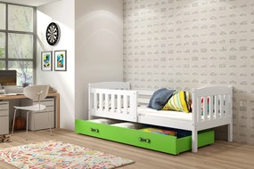 Interbeds Jednolôžková posteľ Kubus2 biela 160x80 s matracom a šuplíkom - zelená