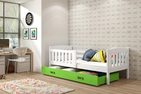 Interbeds Jednolôžková posteľ Kubus2 biela 160x80 s matracom a šuplíkom - zelená