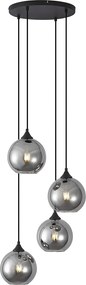 Art Deco závesná lampa čierna s dymovým sklom 4-svetlá - Wallace