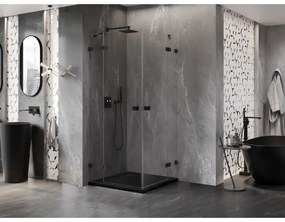 Mexen Lunar Duo, výklopný sprchový kút 100 x 100 cm, 8mm číre sklo, čierny profil, 834-100L-100P-70-00
