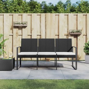 3-miestna záhradná lavička s podložkami čierna PP ratan 360212