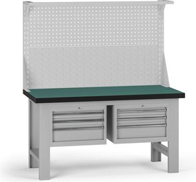Pracovný stôl do dielne G8 s nadstavbou, 1500 x 750 x 800 mm, 2x kontejner, 6 zásuviek, sivá